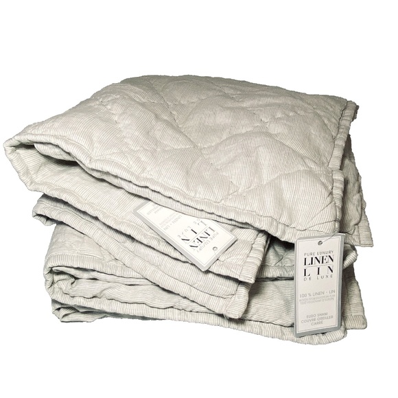 Pure Luxury Linen Other - Pure Luxury 100% Linen Two Euro Shams Square Neutral Simple Coastal Stripes